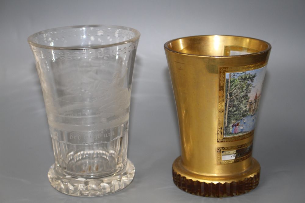 Two Bohemian glass beakers, ranftbechers, c.1840 and 1900,